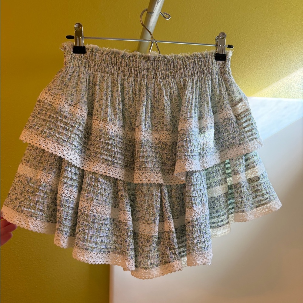 Aerie Textured Tiered Skirt with Lace Trim